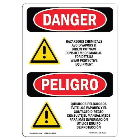 Signmission Safety Sign, OSHA, 24" Height, Rigid Plastic, Hazardous Chemicals Avoid Vapors, Spanish OS-DS-P-1824-VS-2023